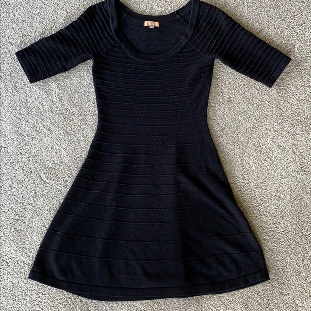 Takara black ribbed A-line dress